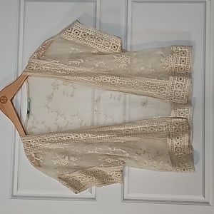Maurices Cream Lace Floral Embroidered Sheer Cardigan